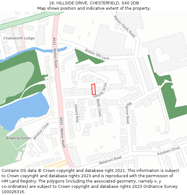 16, HILLSIDE DRIVE, CHESTERFIELD, S40 2DB: Location map and indicative extent of plot