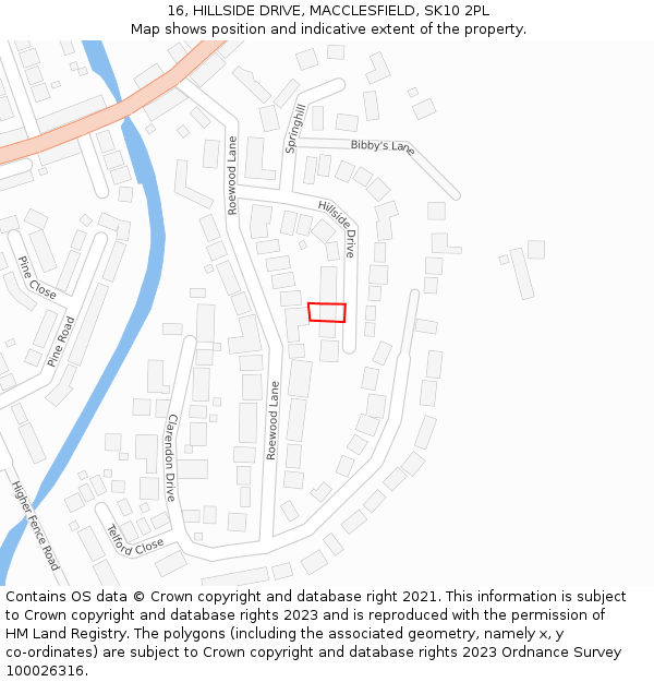 16, HILLSIDE DRIVE, MACCLESFIELD, SK10 2PL: Location map and indicative extent of plot