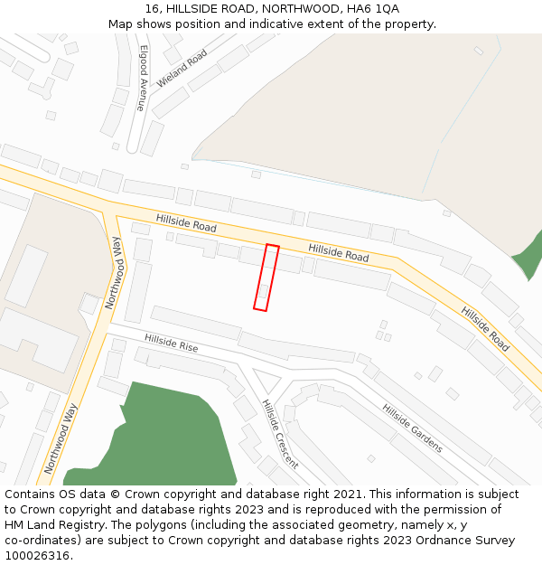 16, HILLSIDE ROAD, NORTHWOOD, HA6 1QA: Location map and indicative extent of plot