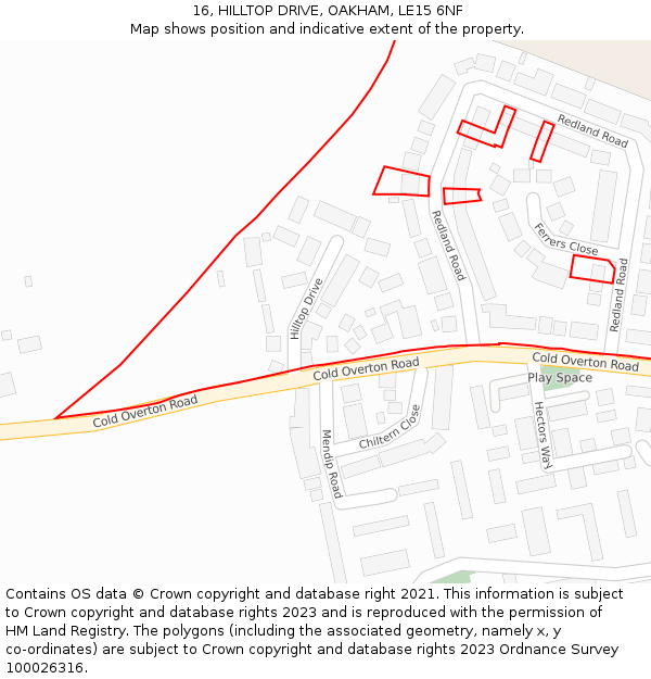 16, HILLTOP DRIVE, OAKHAM, LE15 6NF: Location map and indicative extent of plot