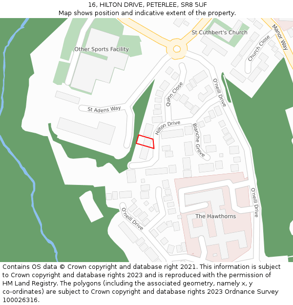 16, HILTON DRIVE, PETERLEE, SR8 5UF: Location map and indicative extent of plot