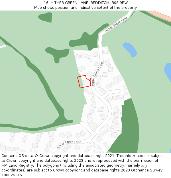 16, HITHER GREEN LANE, REDDITCH, B98 9BW: Location map and indicative extent of plot