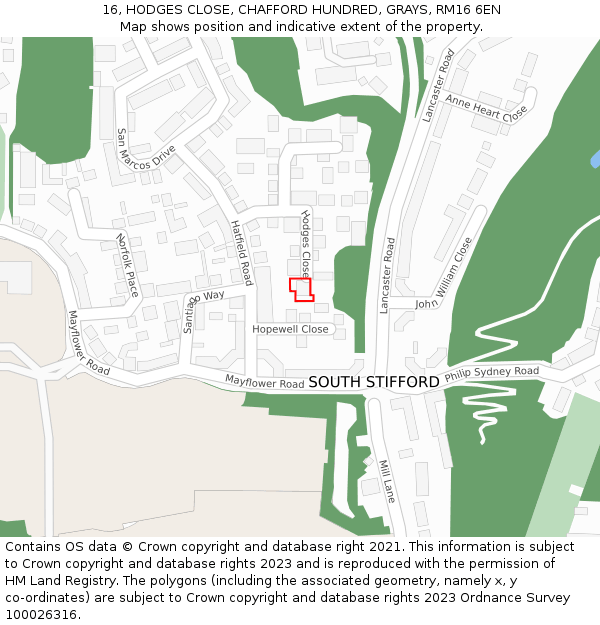 16, HODGES CLOSE, CHAFFORD HUNDRED, GRAYS, RM16 6EN: Location map and indicative extent of plot