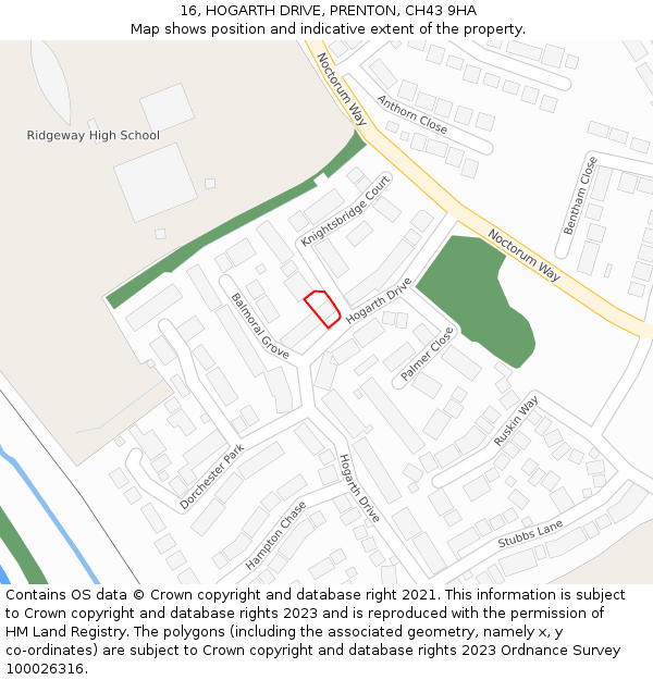 16, HOGARTH DRIVE, PRENTON, CH43 9HA: Location map and indicative extent of plot