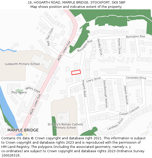 16, HOGARTH ROAD, MARPLE BRIDGE, STOCKPORT, SK6 5BP: Location map and indicative extent of plot