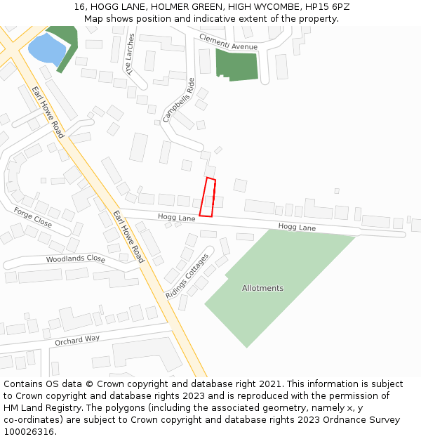 16, HOGG LANE, HOLMER GREEN, HIGH WYCOMBE, HP15 6PZ: Location map and indicative extent of plot