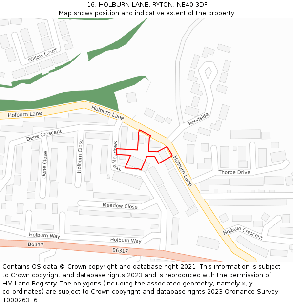 16, HOLBURN LANE, RYTON, NE40 3DF: Location map and indicative extent of plot