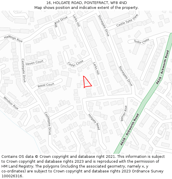 16, HOLGATE ROAD, PONTEFRACT, WF8 4ND: Location map and indicative extent of plot
