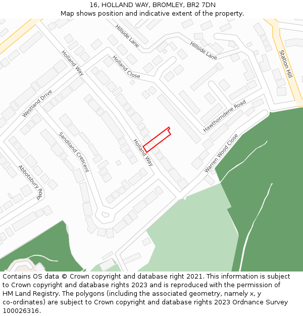 16, HOLLAND WAY, BROMLEY, BR2 7DN: Location map and indicative extent of plot