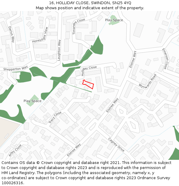 16, HOLLIDAY CLOSE, SWINDON, SN25 4YQ: Location map and indicative extent of plot