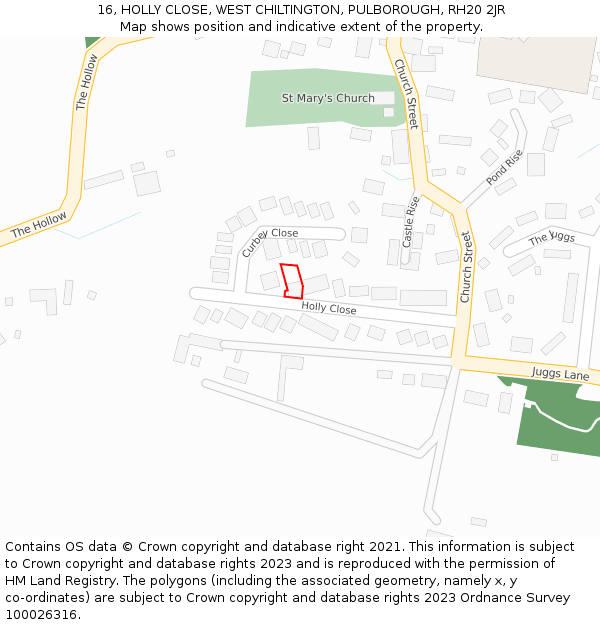 16, HOLLY CLOSE, WEST CHILTINGTON, PULBOROUGH, RH20 2JR: Location map and indicative extent of plot