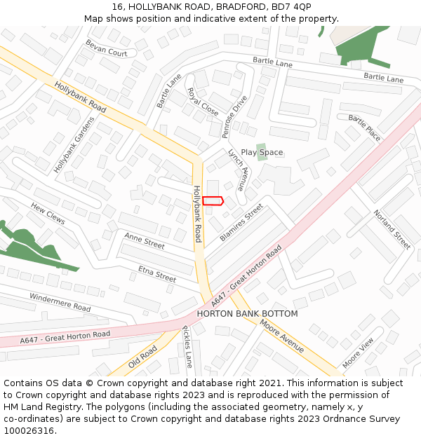 16, HOLLYBANK ROAD, BRADFORD, BD7 4QP: Location map and indicative extent of plot