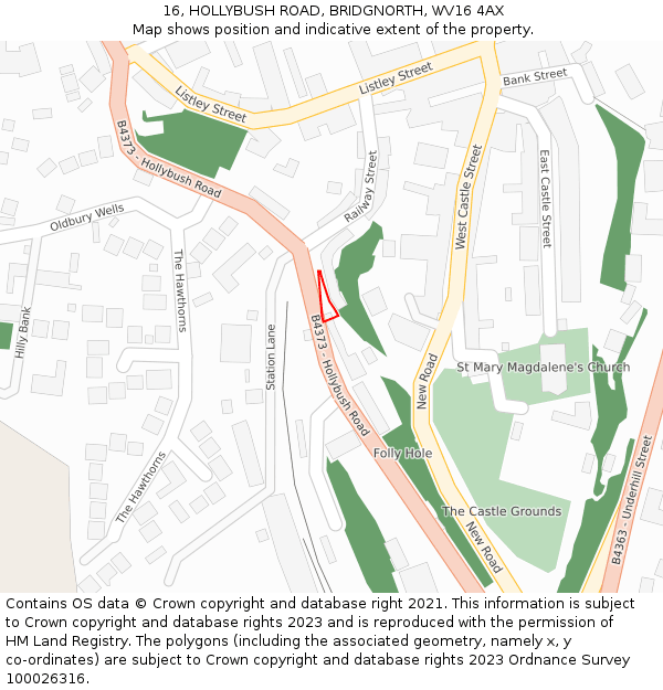 16, HOLLYBUSH ROAD, BRIDGNORTH, WV16 4AX: Location map and indicative extent of plot