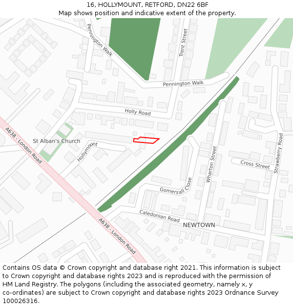 16, HOLLYMOUNT, RETFORD, DN22 6BF: Location map and indicative extent of plot