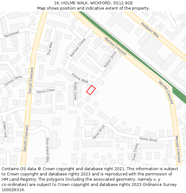 16, HOLME WALK, WICKFORD, SS12 9GE: Location map and indicative extent of plot