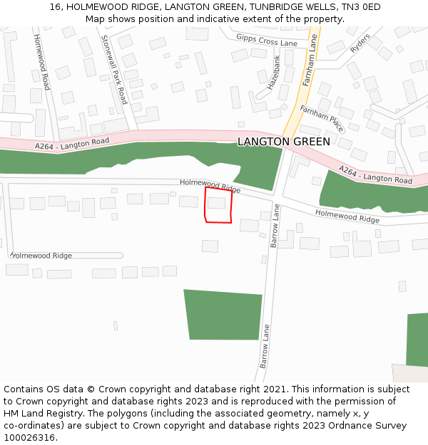 16, HOLMEWOOD RIDGE, LANGTON GREEN, TUNBRIDGE WELLS, TN3 0ED: Location map and indicative extent of plot