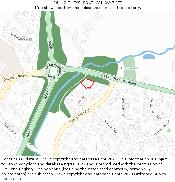 16, HOLT LEYS, SOUTHAM, CV47 1FP: Location map and indicative extent of plot