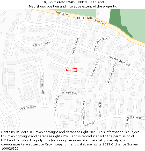 16, HOLT PARK ROAD, LEEDS, LS16 7QS: Location map and indicative extent of plot
