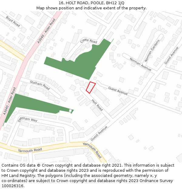 16, HOLT ROAD, POOLE, BH12 1JQ: Location map and indicative extent of plot