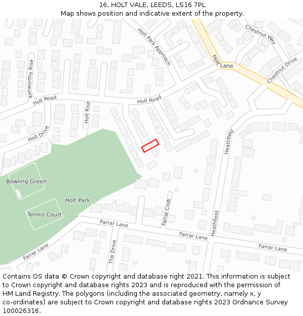 16, HOLT VALE, LEEDS, LS16 7PL: Location map and indicative extent of plot