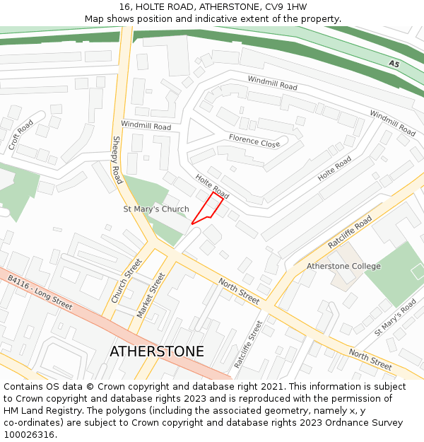 16, HOLTE ROAD, ATHERSTONE, CV9 1HW: Location map and indicative extent of plot