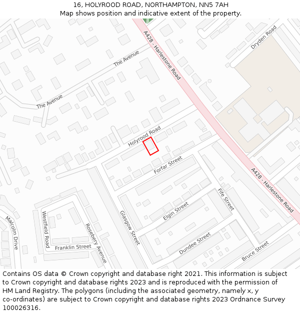 16, HOLYROOD ROAD, NORTHAMPTON, NN5 7AH: Location map and indicative extent of plot