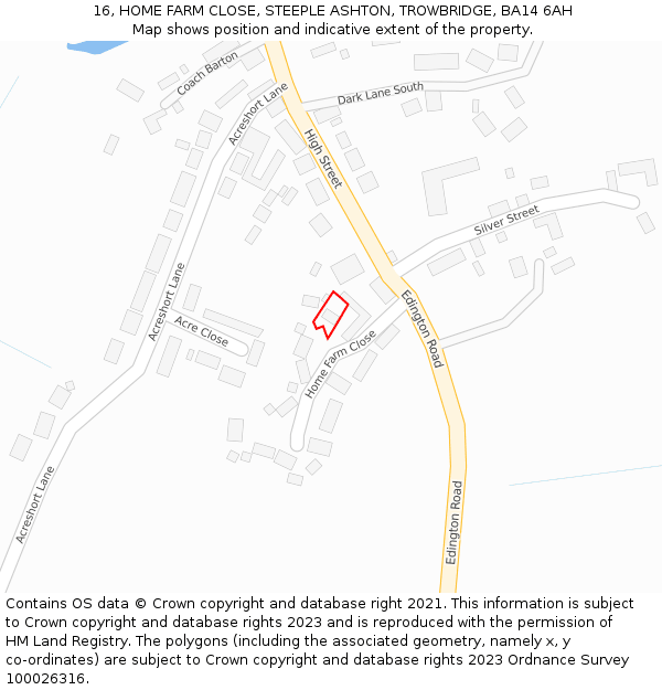 16, HOME FARM CLOSE, STEEPLE ASHTON, TROWBRIDGE, BA14 6AH: Location map and indicative extent of plot