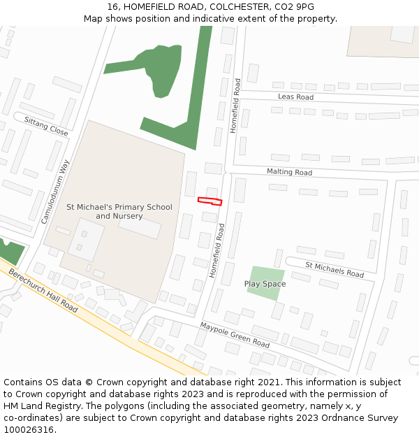 16, HOMEFIELD ROAD, COLCHESTER, CO2 9PG: Location map and indicative extent of plot