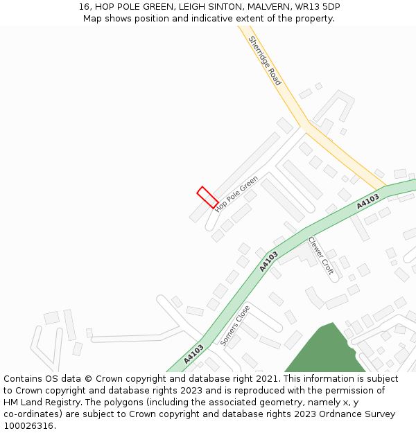 16, HOP POLE GREEN, LEIGH SINTON, MALVERN, WR13 5DP: Location map and indicative extent of plot
