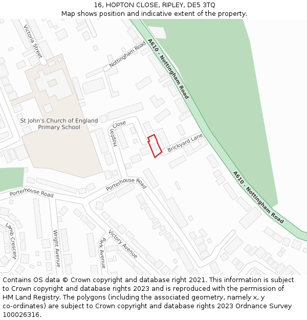 16, HOPTON CLOSE, RIPLEY, DE5 3TQ: Location map and indicative extent of plot