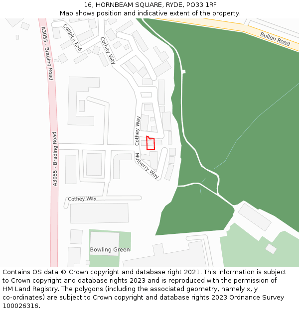 16, HORNBEAM SQUARE, RYDE, PO33 1RF: Location map and indicative extent of plot