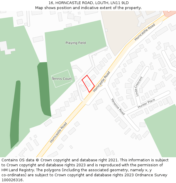16, HORNCASTLE ROAD, LOUTH, LN11 9LD: Location map and indicative extent of plot