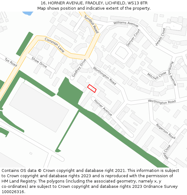 16, HORNER AVENUE, FRADLEY, LICHFIELD, WS13 8TR: Location map and indicative extent of plot