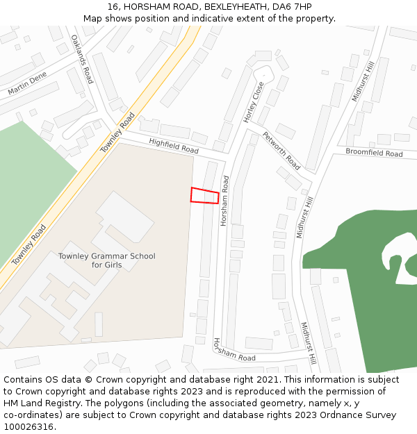 16, HORSHAM ROAD, BEXLEYHEATH, DA6 7HP: Location map and indicative extent of plot