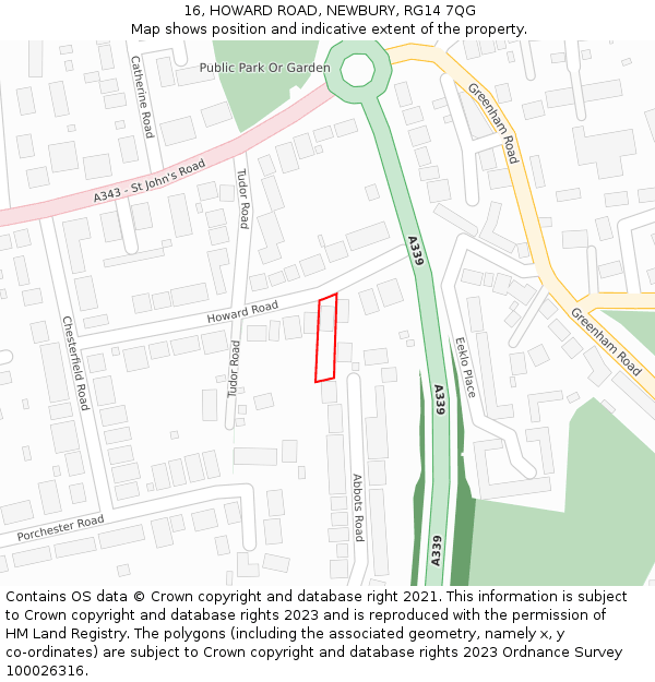 16, HOWARD ROAD, NEWBURY, RG14 7QG: Location map and indicative extent of plot