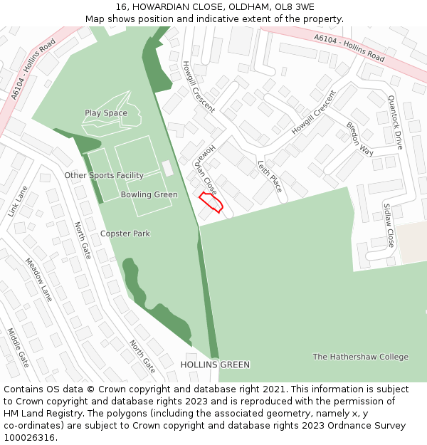 16, HOWARDIAN CLOSE, OLDHAM, OL8 3WE: Location map and indicative extent of plot