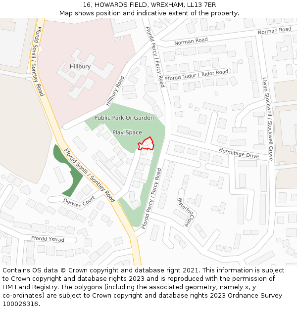 16, HOWARDS FIELD, WREXHAM, LL13 7ER: Location map and indicative extent of plot