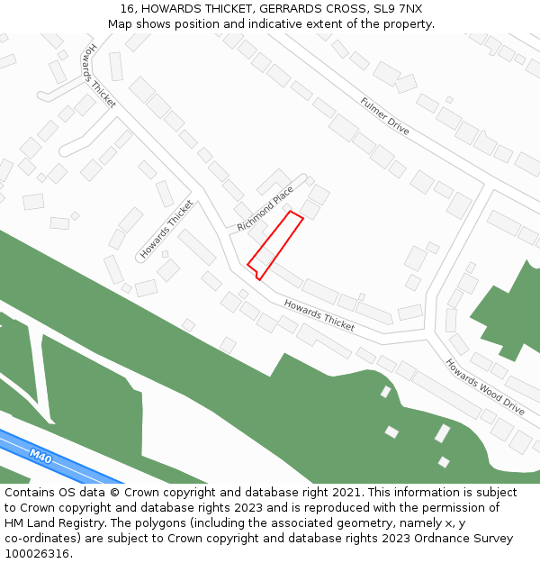 16, HOWARDS THICKET, GERRARDS CROSS, SL9 7NX: Location map and indicative extent of plot