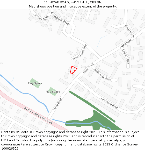 16, HOWE ROAD, HAVERHILL, CB9 9NJ: Location map and indicative extent of plot