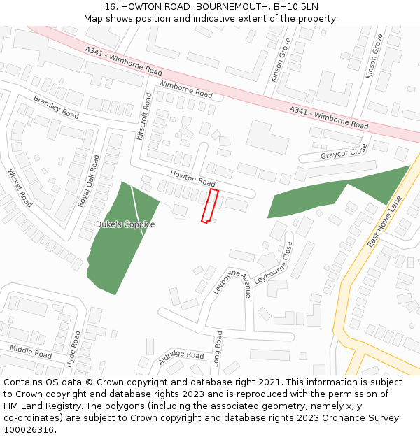 16, HOWTON ROAD, BOURNEMOUTH, BH10 5LN: Location map and indicative extent of plot
