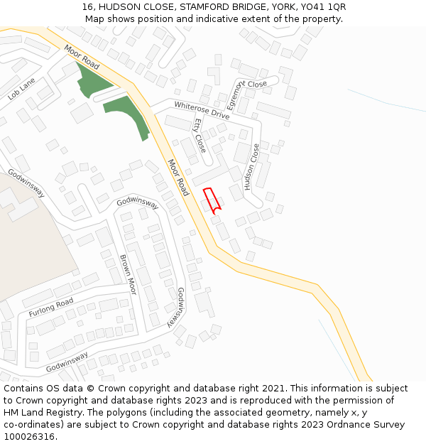 16, HUDSON CLOSE, STAMFORD BRIDGE, YORK, YO41 1QR: Location map and indicative extent of plot