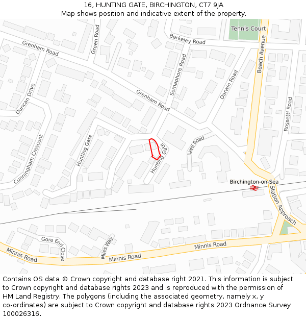 16, HUNTING GATE, BIRCHINGTON, CT7 9JA: Location map and indicative extent of plot