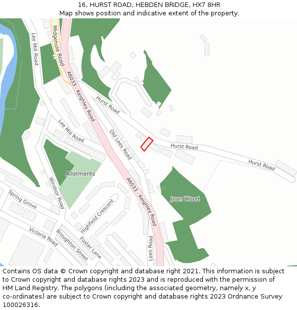 16, HURST ROAD, HEBDEN BRIDGE, HX7 8HR: Location map and indicative extent of plot