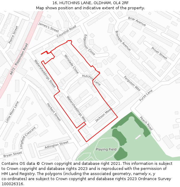 16, HUTCHINS LANE, OLDHAM, OL4 2RF: Location map and indicative extent of plot
