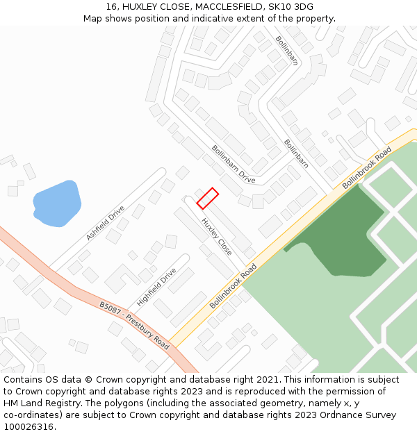16, HUXLEY CLOSE, MACCLESFIELD, SK10 3DG: Location map and indicative extent of plot