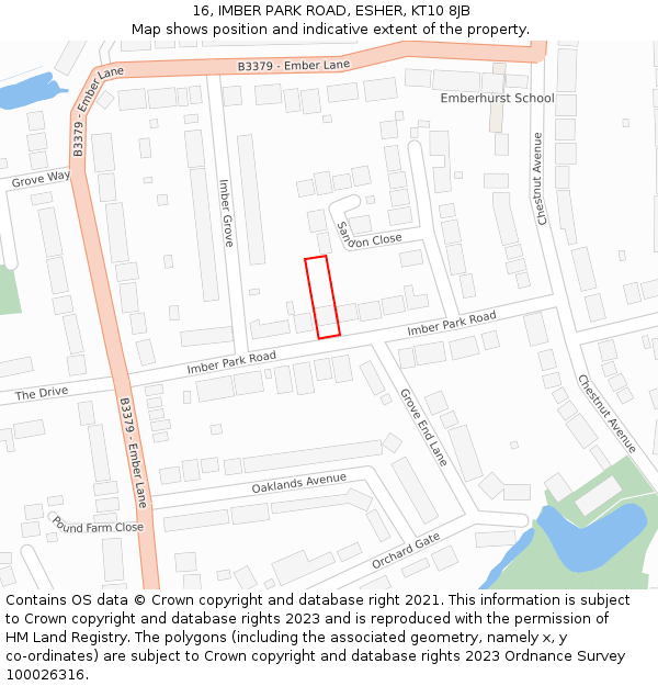 16, IMBER PARK ROAD, ESHER, KT10 8JB: Location map and indicative extent of plot