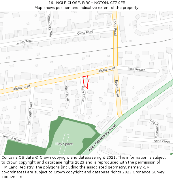 16, INGLE CLOSE, BIRCHINGTON, CT7 9EB: Location map and indicative extent of plot