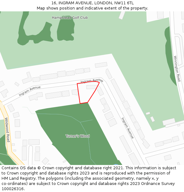 16, INGRAM AVENUE, LONDON, NW11 6TL: Location map and indicative extent of plot