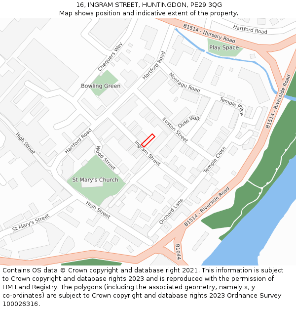 16, INGRAM STREET, HUNTINGDON, PE29 3QG: Location map and indicative extent of plot