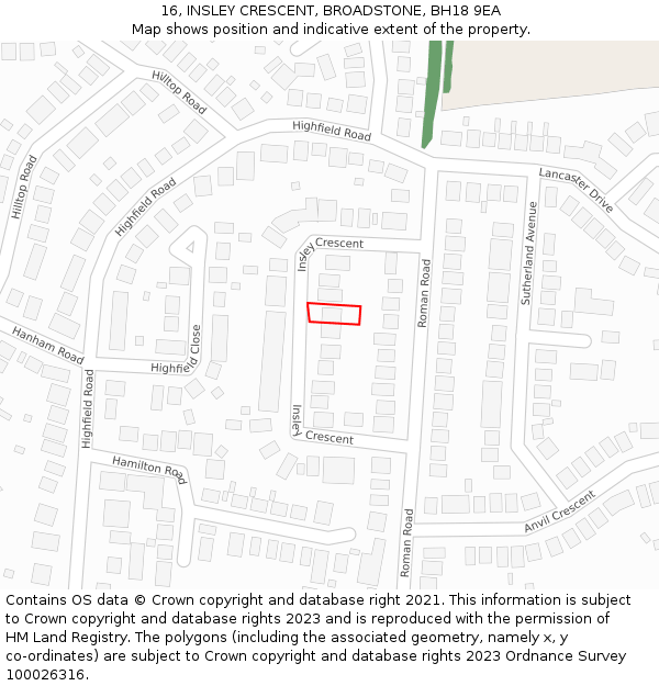 16, INSLEY CRESCENT, BROADSTONE, BH18 9EA: Location map and indicative extent of plot
